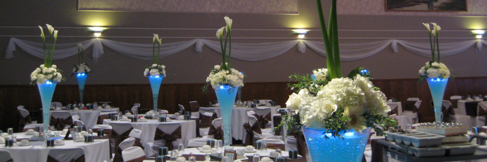 London Ukrainian Centre, London Ontario - Wedding Hall dressed for a wedding dinner and party celebration
